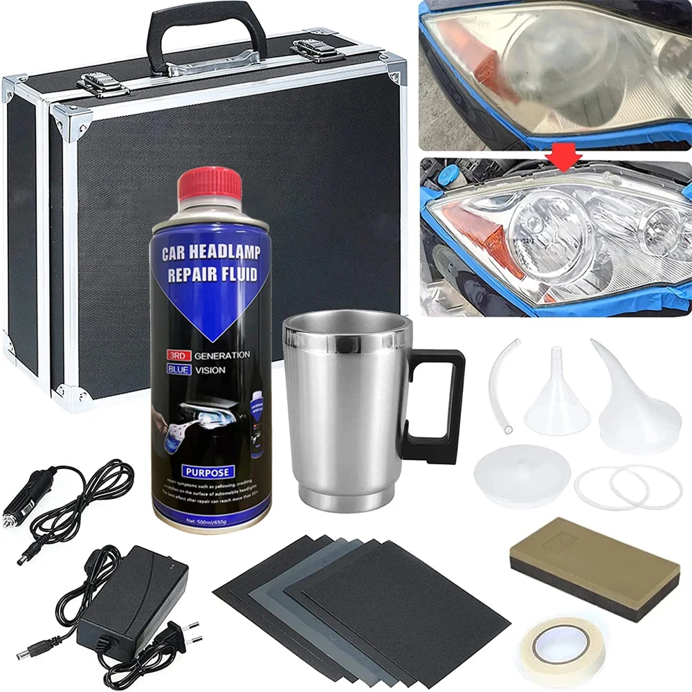 Car Headlight Polishing Restoration Kit Auto Headlight Restorer Repair Set Workshop Tools 800ML Liquid Polymer Evaporator