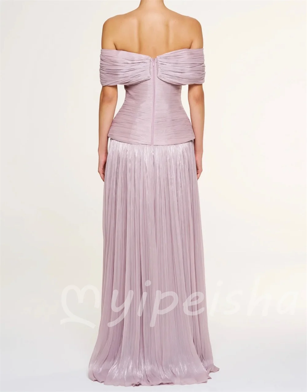 Pink Fashion Classic Charmeuse Pleat Button A-line Off-the-shoulder Floor-Length Evening Dresses For Birthday Party Customized