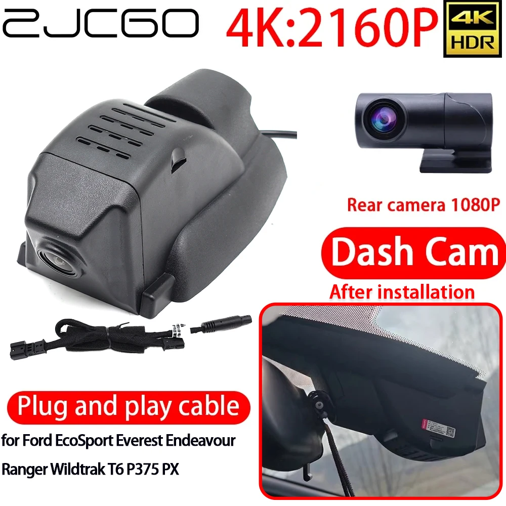 ZJCGO 4K Car DVR Dash Cam Wifi Front Rear Camera 24h Monitor for Ford EcoSport Everest Endeavour Ranger Wildtrak T6 P375 PX
