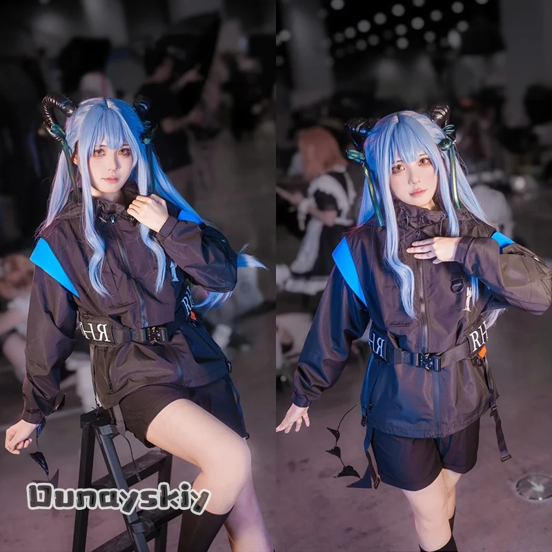 

aBc01Game Arknights Cosplay Toyokawa Shoko Role Playing Costume Woman Black Coat Wig Carnival Suit Halloween Disguise Cost