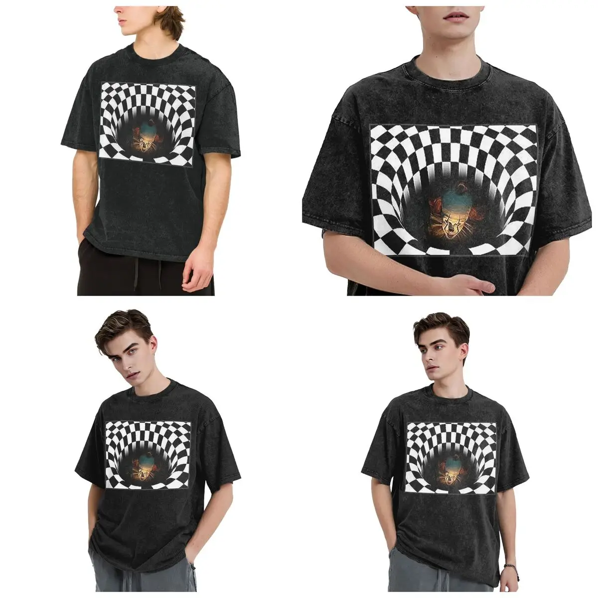 Halloween Welcome Horror Movie IT Pennywise Hip Hop Short Sleeve T-Shirts Washed Tops Tees Streetwear T Shirt Cotton