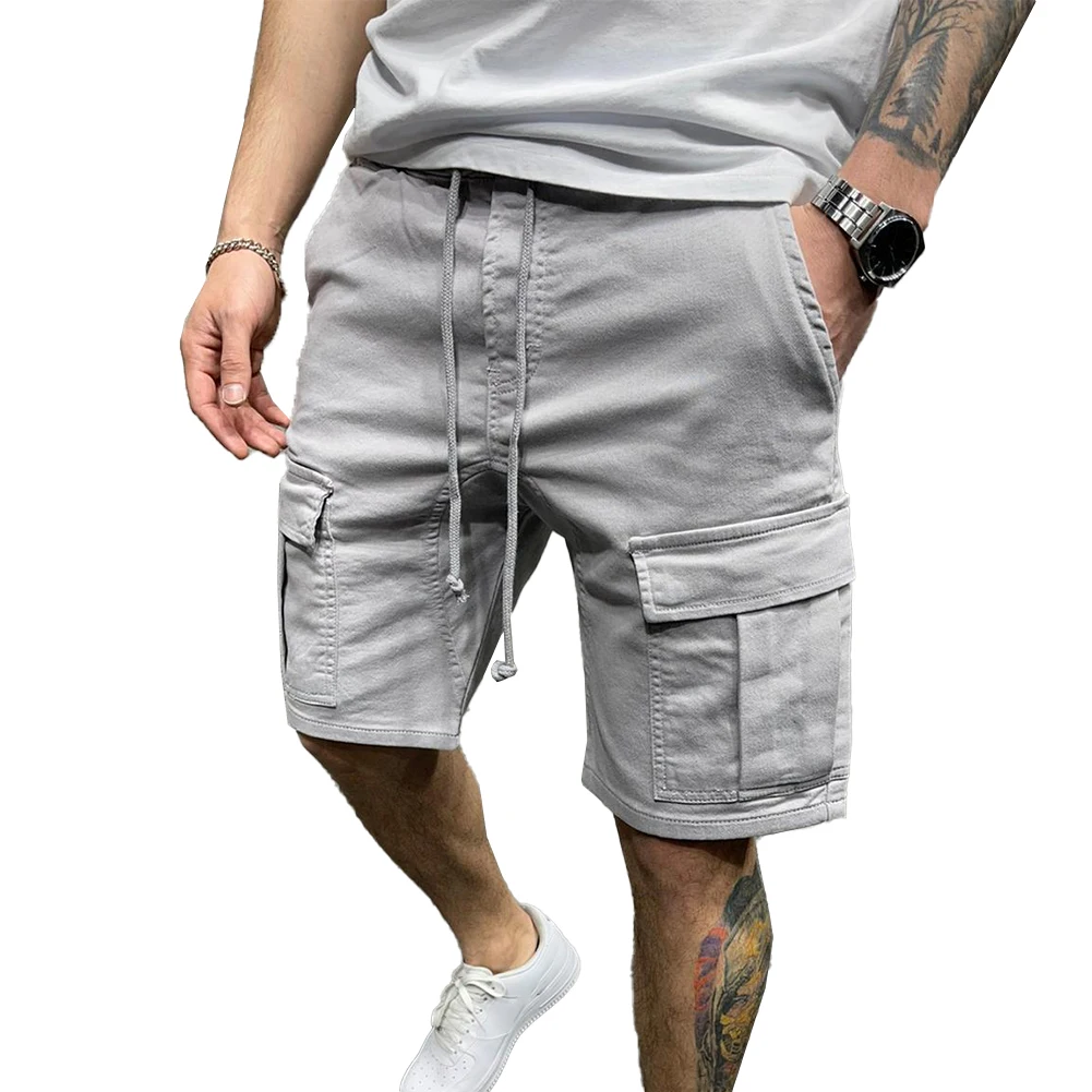 Confortável Moda Praia Shorts, calças curtas ao ar livre, cordão elástico na cintura, Fitness Caminhadas Multi-bolso Streetwear