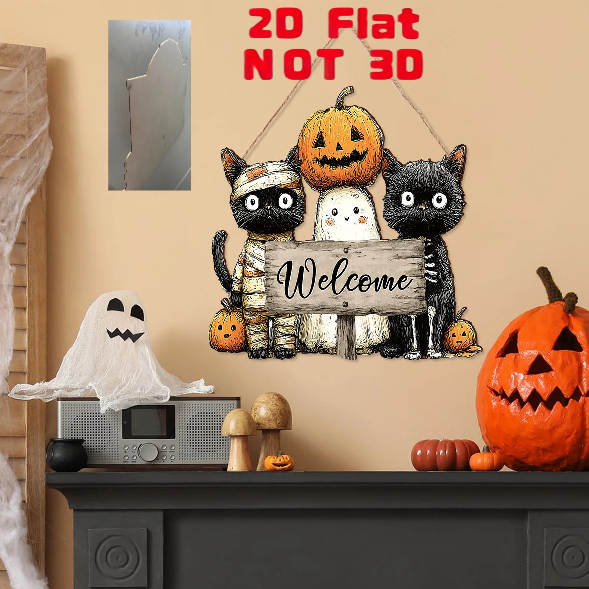 2/1 Piece Horror Halloween Welcome Door Sign - Rustic Style Wooden Hanging Decoration, 2D Flat Surface with Pumpkin Lanterns and Black Cats, Suitable for Outdoor Wall Art at Family Gatherings, No Power Required, Lightweight, Halloween Decoration