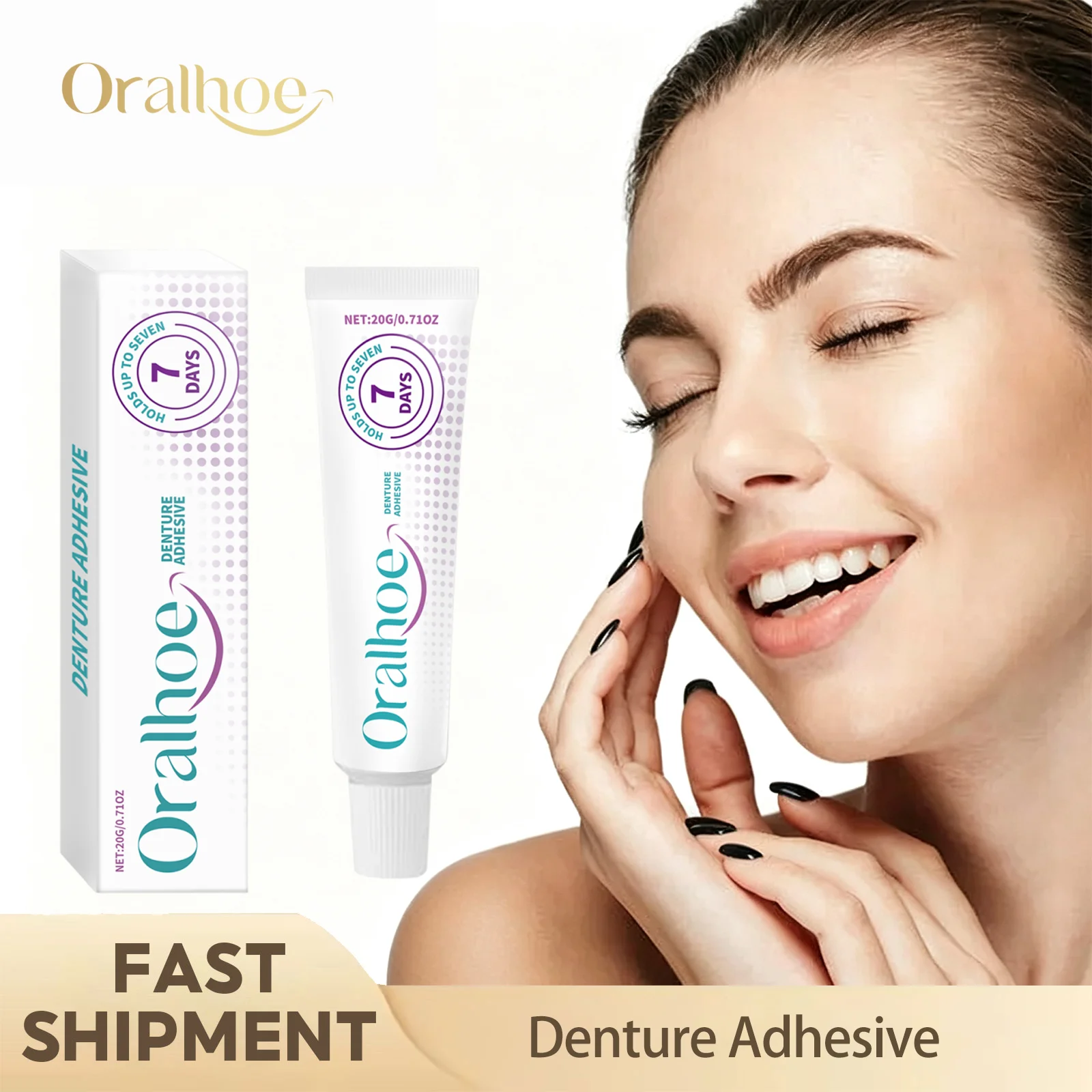 Oralhoe Denture Adhesive Long Lasting Up Strong Fixing Comfortable Wear Prevent Food Residue Fresh Breath Denture Care Cream