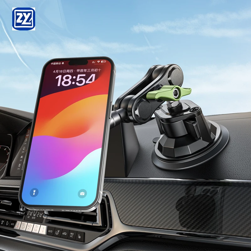 

360-Degree Adjustment Stable and Durable Suction Mount Double Ring Magnets Mobile Phone Holder for Dashboard