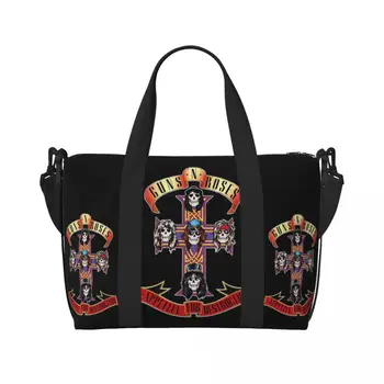 Özel Hard Rock Band Guns N Roses Tote Çanta Kadınlar için Büyük Kapasiteli Bullet Logo Plaj Spor Salonu Seyahat Çantaları