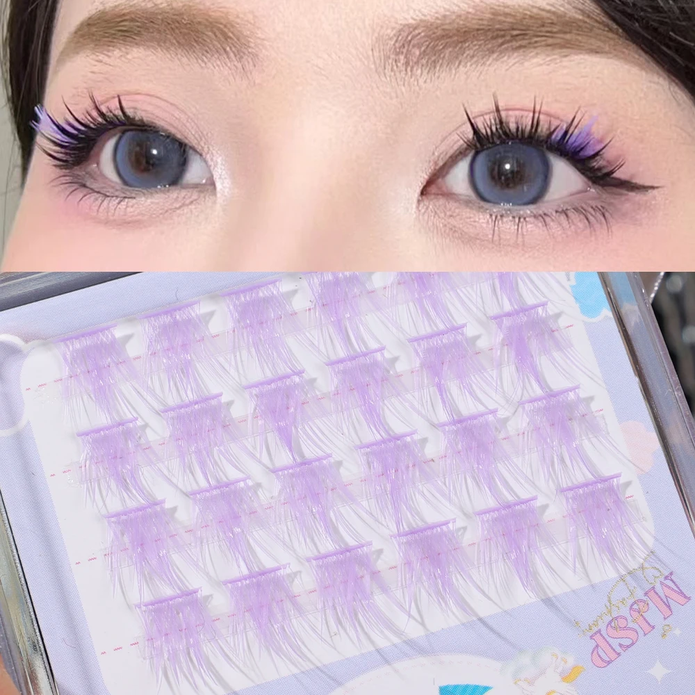 Colorful Bundles Individual Lashes White Blue Fluffy Eyelash Extension Natural Faux Mink Lash DIY Cluster False Eyelashes Makeup