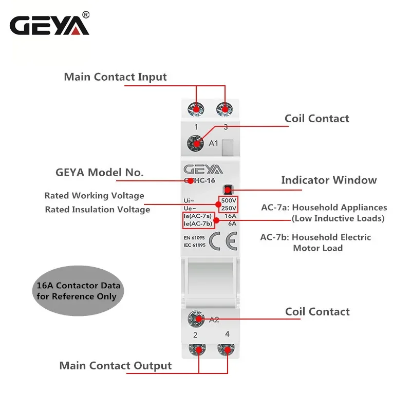 Contattore domestico su guida Din GEYA GYHC AC24V 48V 110V 220V 2P 25A 2NC 2NO 1NO1NC 50/60Hz