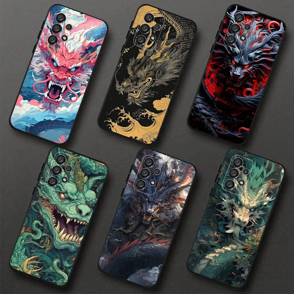 حافظة هاتف على شكل حيوان التنين لهاتف سامسونج S 25,24,23,22,30,21,10,9,Ultra,Plus,Lite,FE,4,5G حافظة سوداء ناعمة #1