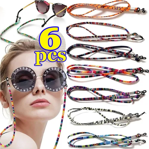 Cordones para gafas de colores, cordones elásticos bohemios para gafas, cadena para gafas amigable con la piel, accesorios elásticos para soporte de gafas, 6 uds.