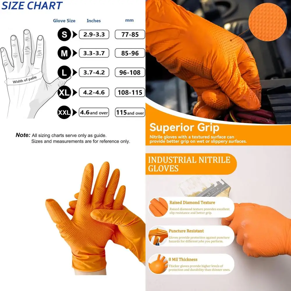 

8 Mil Thick Disposable Nitrile Gloves, Diamond Grip, Latex-Free, Powder-Free, 1000 Count for Mechanics & Industrial Use