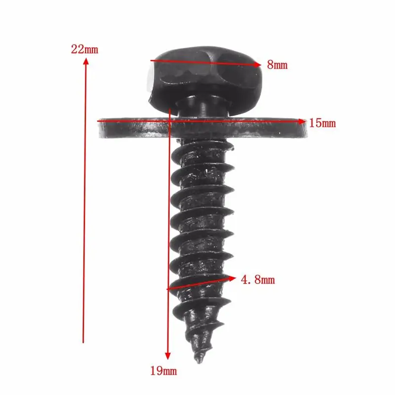 20pcs/lot Car Self-tapping Screws And Washer Fasteners Clips For Cars 4.8 x 19 mm Black 8mm Screws Car Auto Accessories