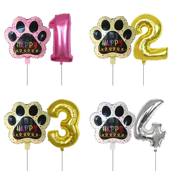 2 sztuki / zestaw Let us Pawty Big Dog PAWS Aluminiowe balony 30 cali rysunek 1 2 3 4 rok życia dekoracja urodzinowa Balon Baby