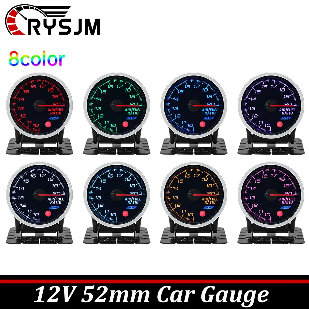 SS 8-color Backlight Auto 12V 52mm Racing Car Gauge Oil Pressure PSI BAR Water Oil Temp EGT Turbo Boost Tachometer Gauge Meter