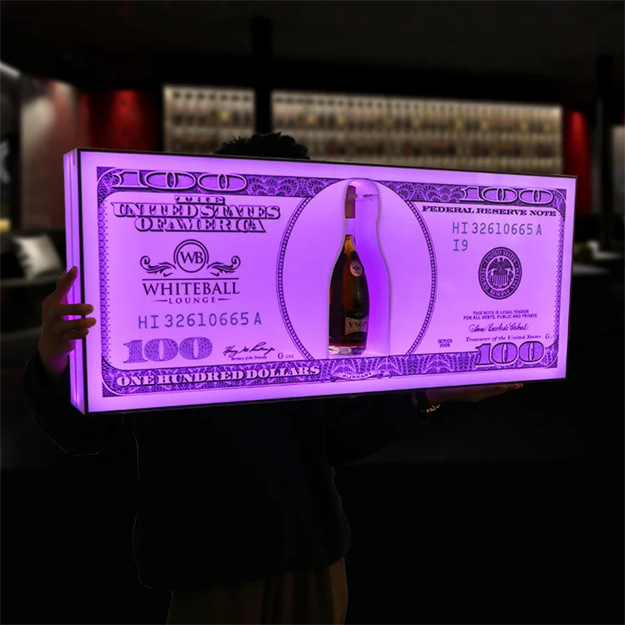 Rechargeable USD 100 Dollar Bill VIP Benjamin Bottle Presenter Champagne Bottle Glorifier Wine Display Stand Rack