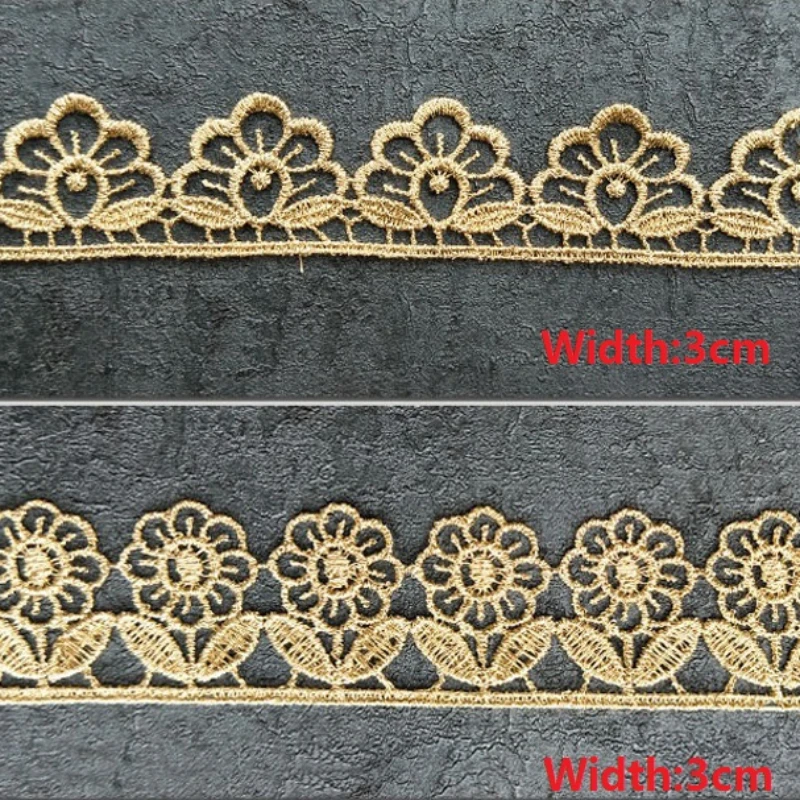 Wedding Dress Beaded Lace Applique, Gold Thread Embroidery, Trim Accessories, Golden Lace Fabric, 5 Yards/Lot