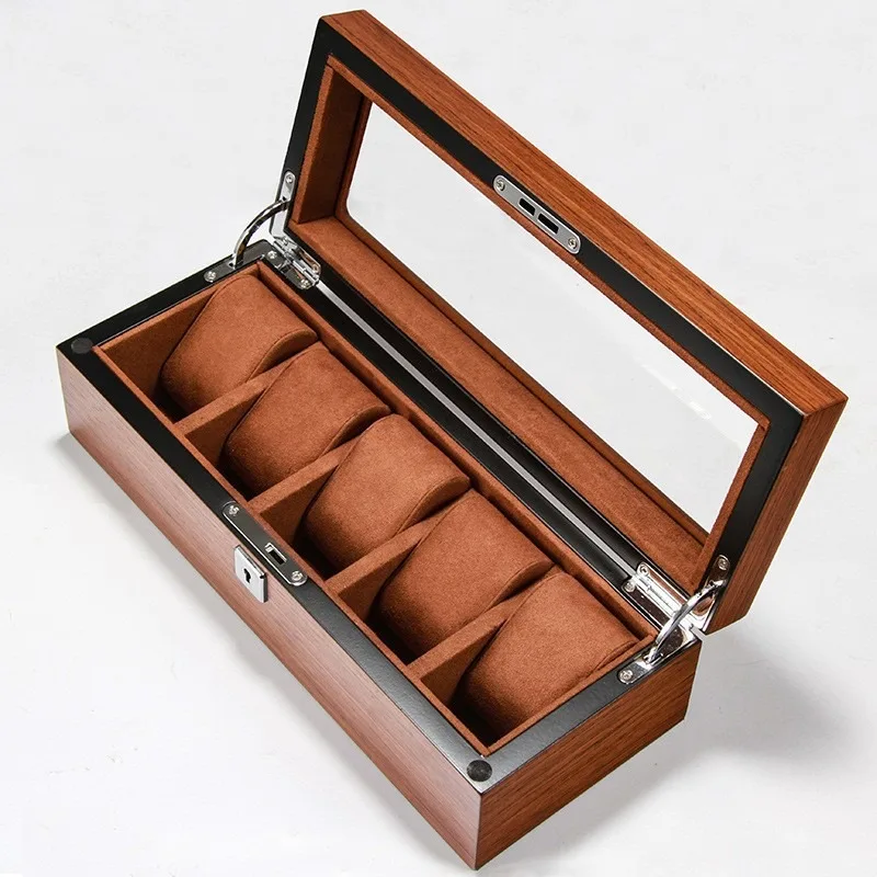 Wooden Case Machinery Watch Display Box with Lock Luxury Watch Storage Box Portable Organizer Travel Safe Boxes Gift Packaging