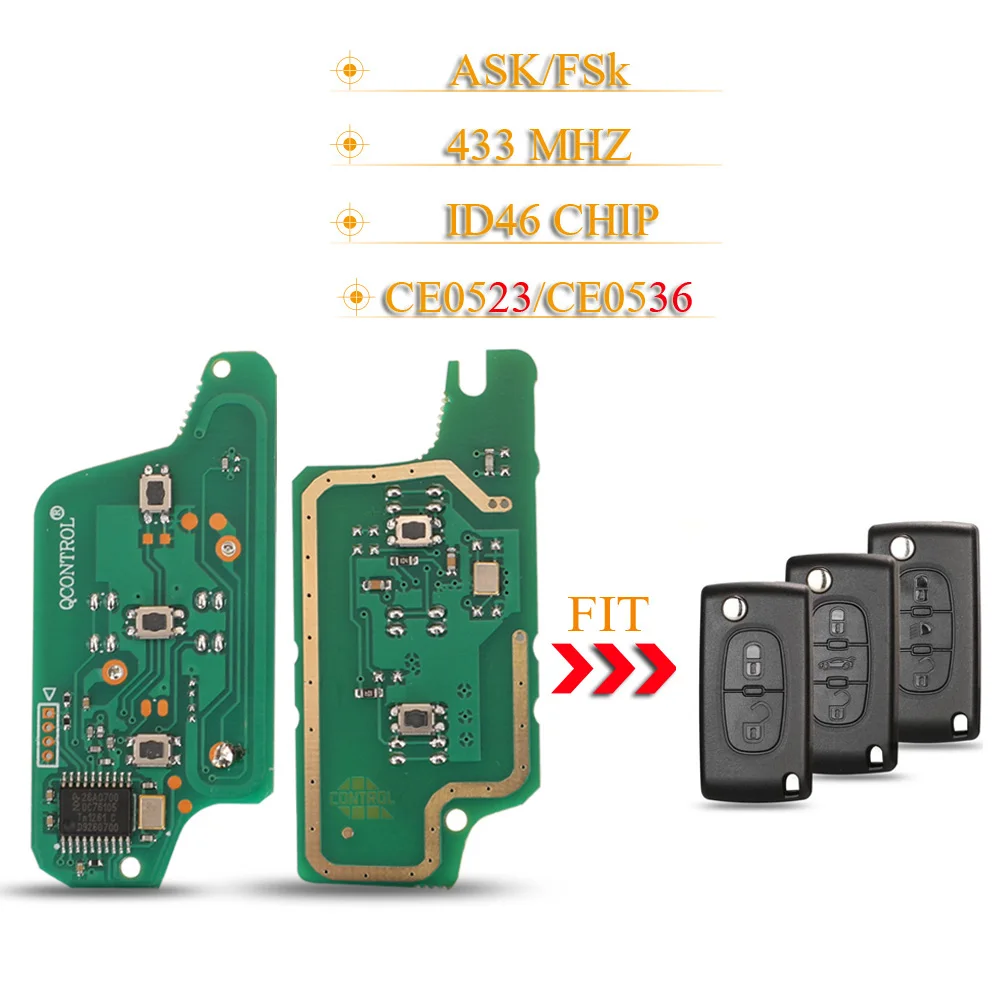 Jingyuqin 2/3 pulsanti ASK/FSK Remote Key Circuit Board per Peugeot 207 408 307 308 408 Citroen C2 C3 C4 Picasso ID46 CE0536/052