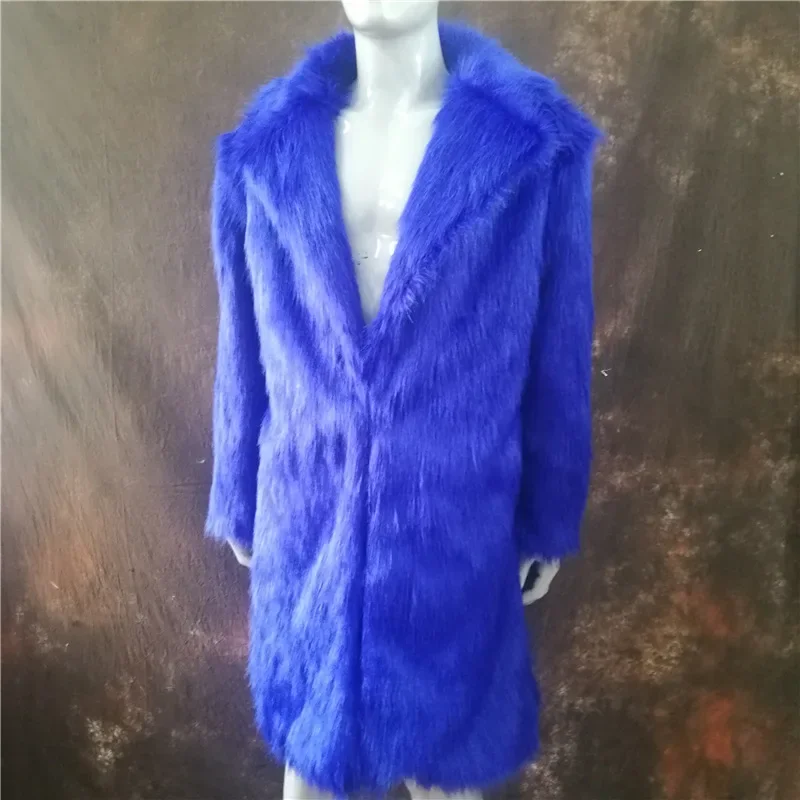 Men Artificial Fur Coat Black Long Winter Warm Coat Male White Blue Rose Cute Warm Fluffy Faux Fur Windbreaker Plus Size S-6XL