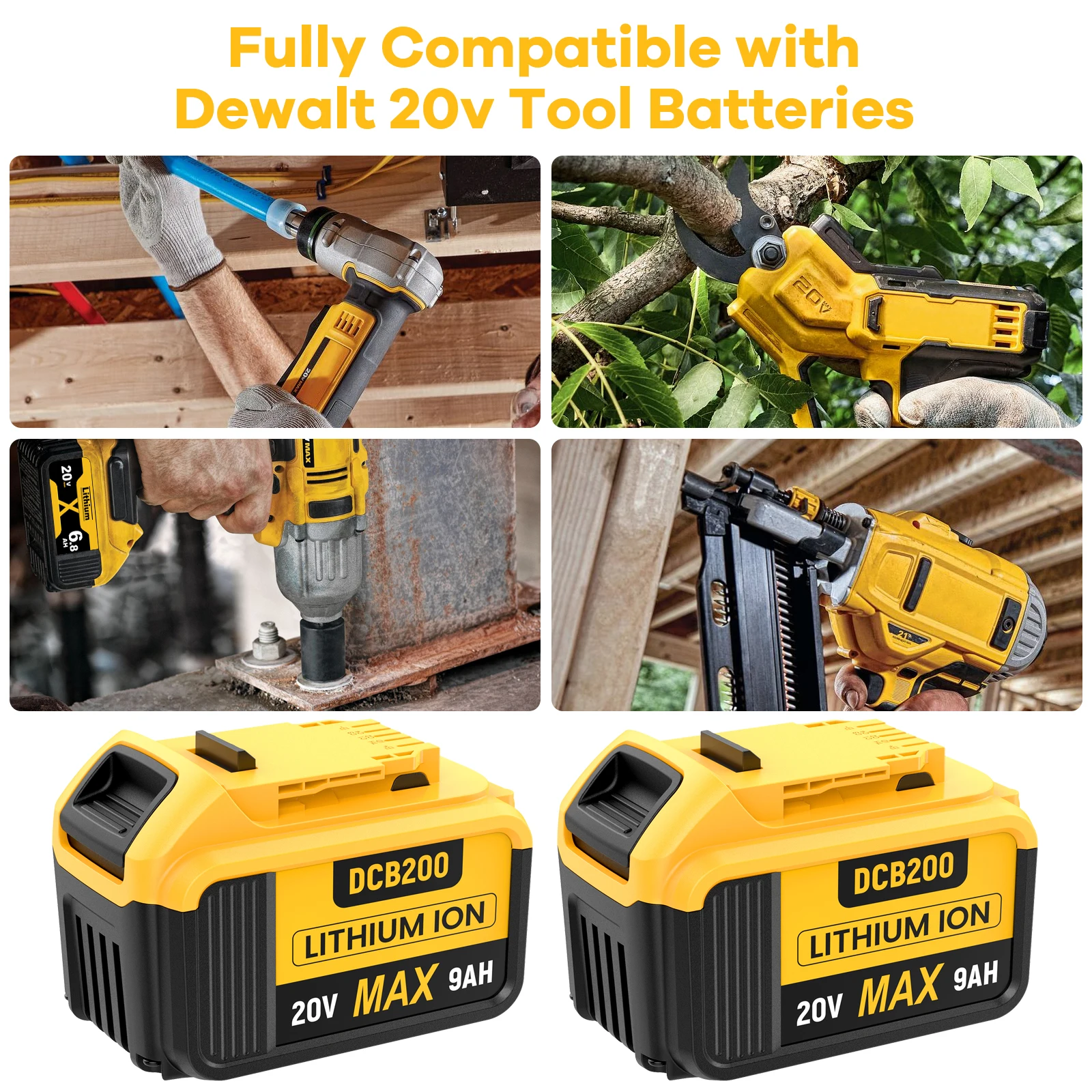 DCB200 Batterij Voor Dewalt 20V Elektrisch Gereedschap 9.0Ah Lithium-ion Batterij Vervanging Voor Dewalt DW089LG DCF850 DCD805 Snoerloos gereedschap