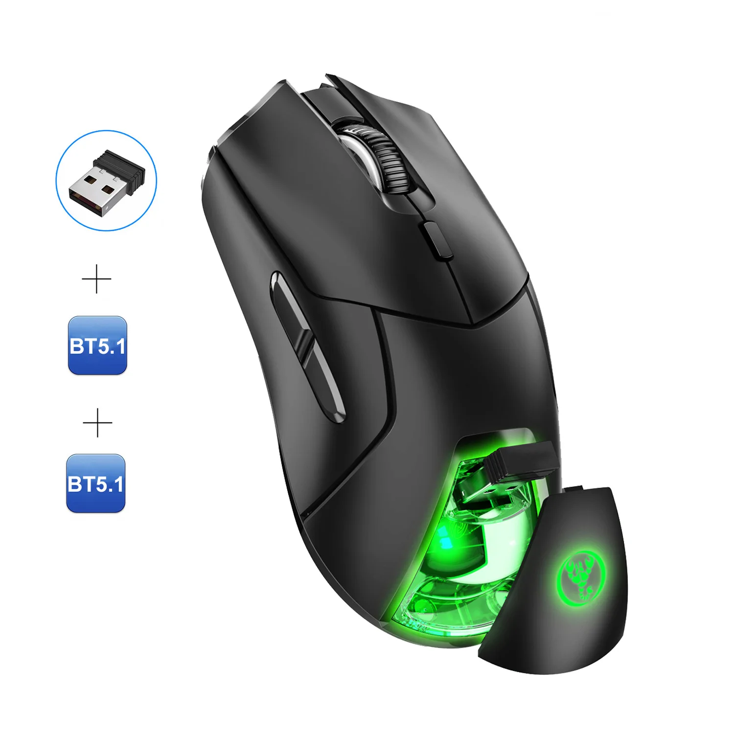 T40 Rechargeable Three-Mode 2.4G Wireless Bluetooth Mouse 4000Dpi Colorful Backlit Game Mouse 7D