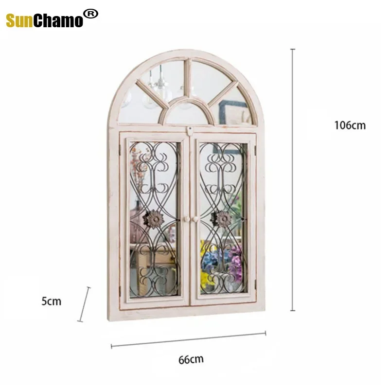 European-style Wall Mirror Ornaments Pastoral Do Old Wall Hanging False Window Living Room Mirror Retro Decorative Wall Homestay