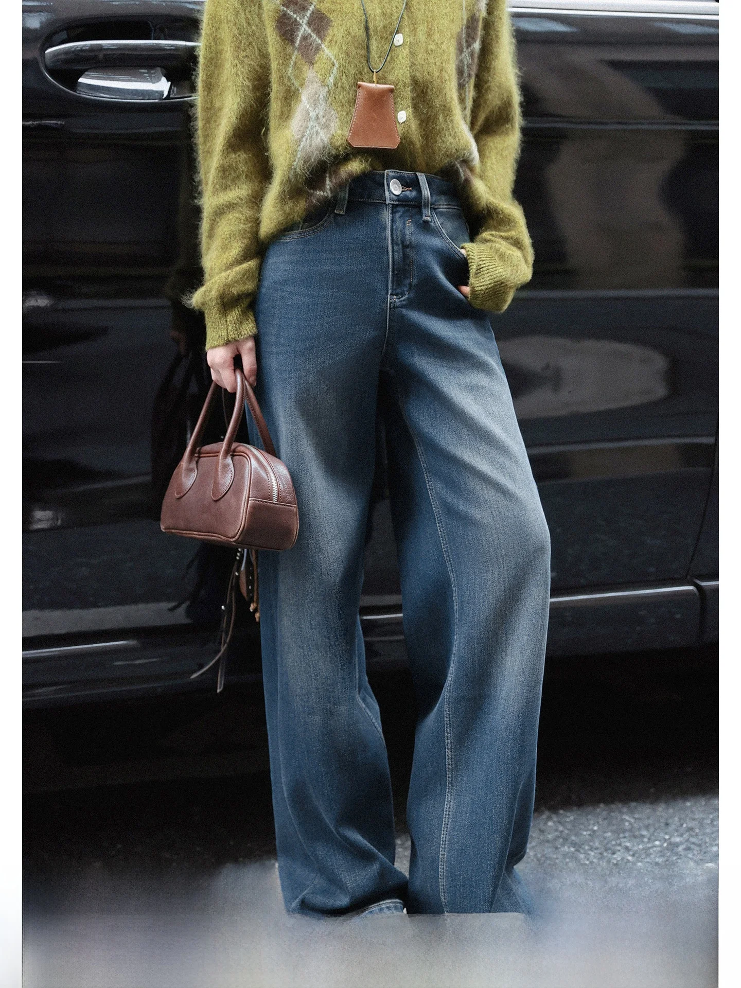 

Женские джинсы с широкими штанинами и подкладкой из флиса, с высокой талией, из смесового хлопка, полиэстера и лиоцелла, теплые, винтажные, на зиму