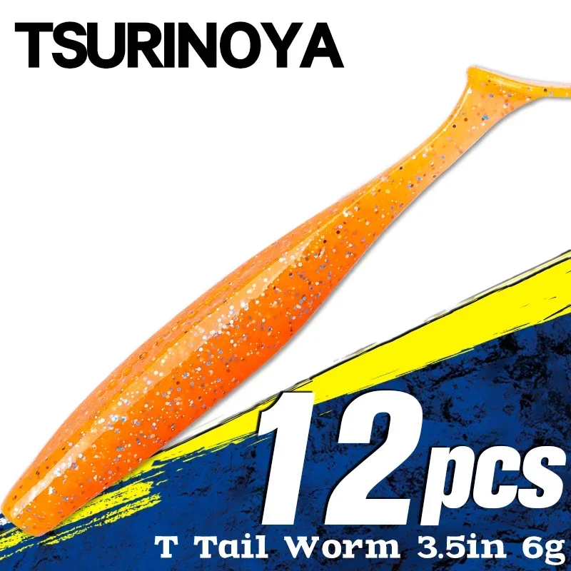 TSURINOYA Soft Lures 3.5in 6g T Tail DANCER Fishing Bait Add Salt Worm Wobblers Artificial Shinner Silicone Baits Fishing Tackle