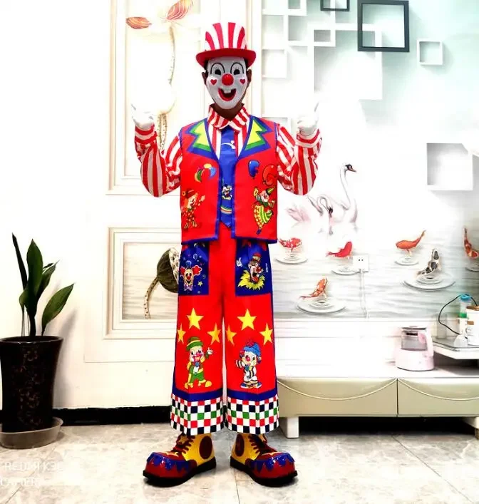 

Clown Costume Men Performance Suit New Stage Include Vest Shirt Hat Pants