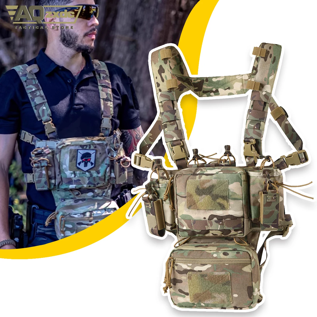 Tactical Chest Bag Full Set With Camouflage Quick-Release Bellyband And Protective Vest Mount PTG Tactical Chest Rig Vest Bag