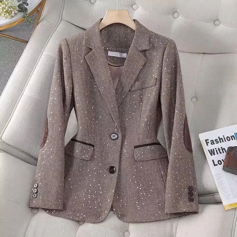 

Grey sequin suit jacket Female Spring and autumn new casual high-end temperament Occupation Blazer coat female Slim clothes W426