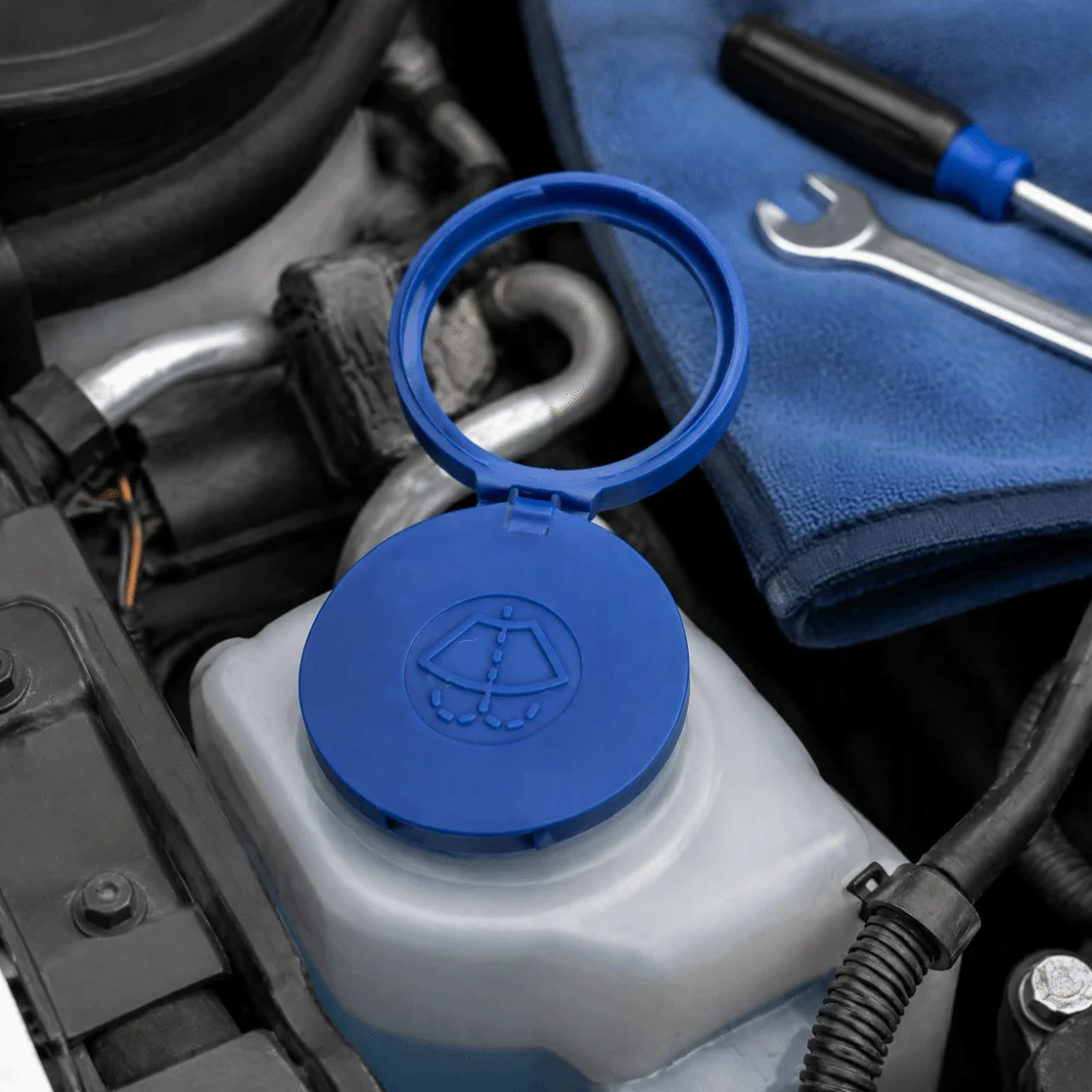 ABS Windshield Washer Fluid Reservoir Cap Blue 643230 Wiper Fluid Reservoir Cap Fluid Reservoir Tank Lid for C4 2004‑2015