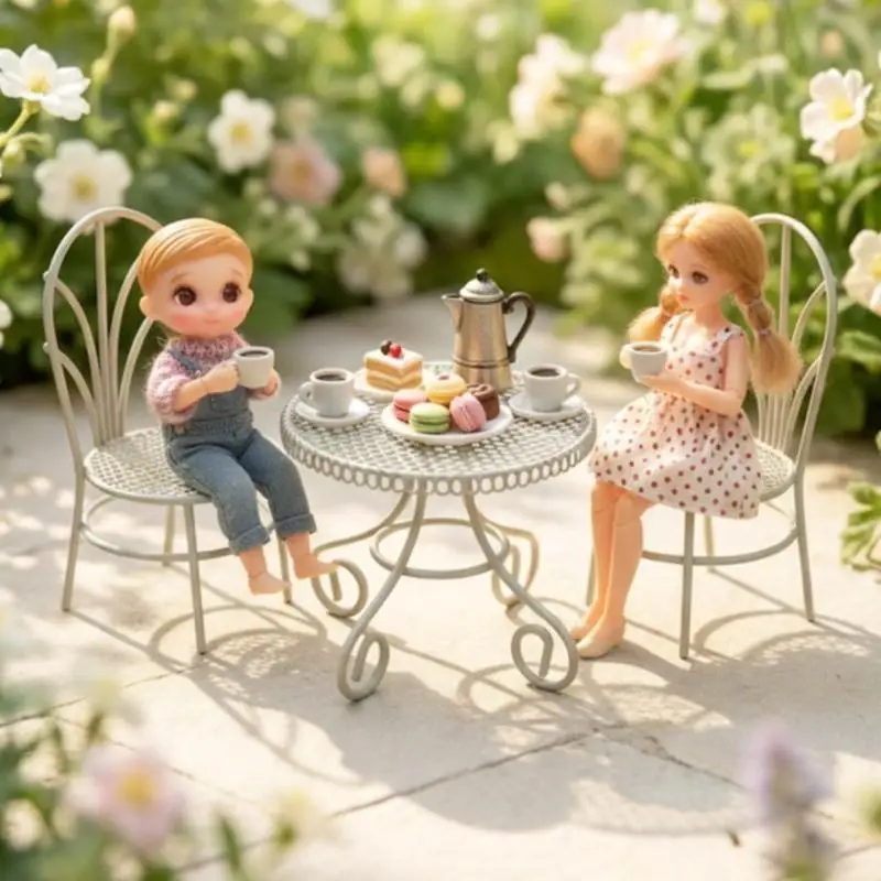 1/3Pcs Dollhouse Garden Display Ornament Prop Accessory Miniature Table Chair Model Tiny Home Decor Iron Furniture view 5