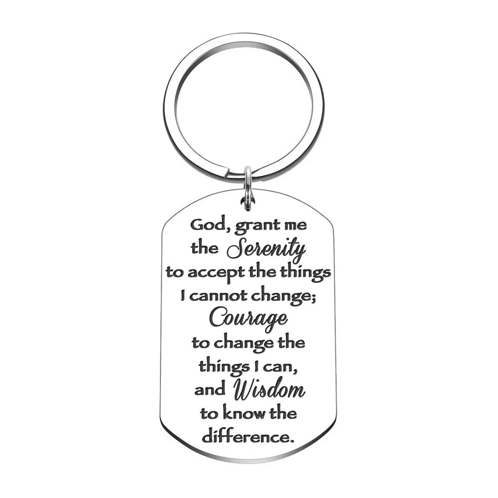 Christian Religious Keychain Serenity Prayer Gift Sobriety Recovery Gifts for Women Men Teen Boy Girls Key Ring Jewelry Pendant