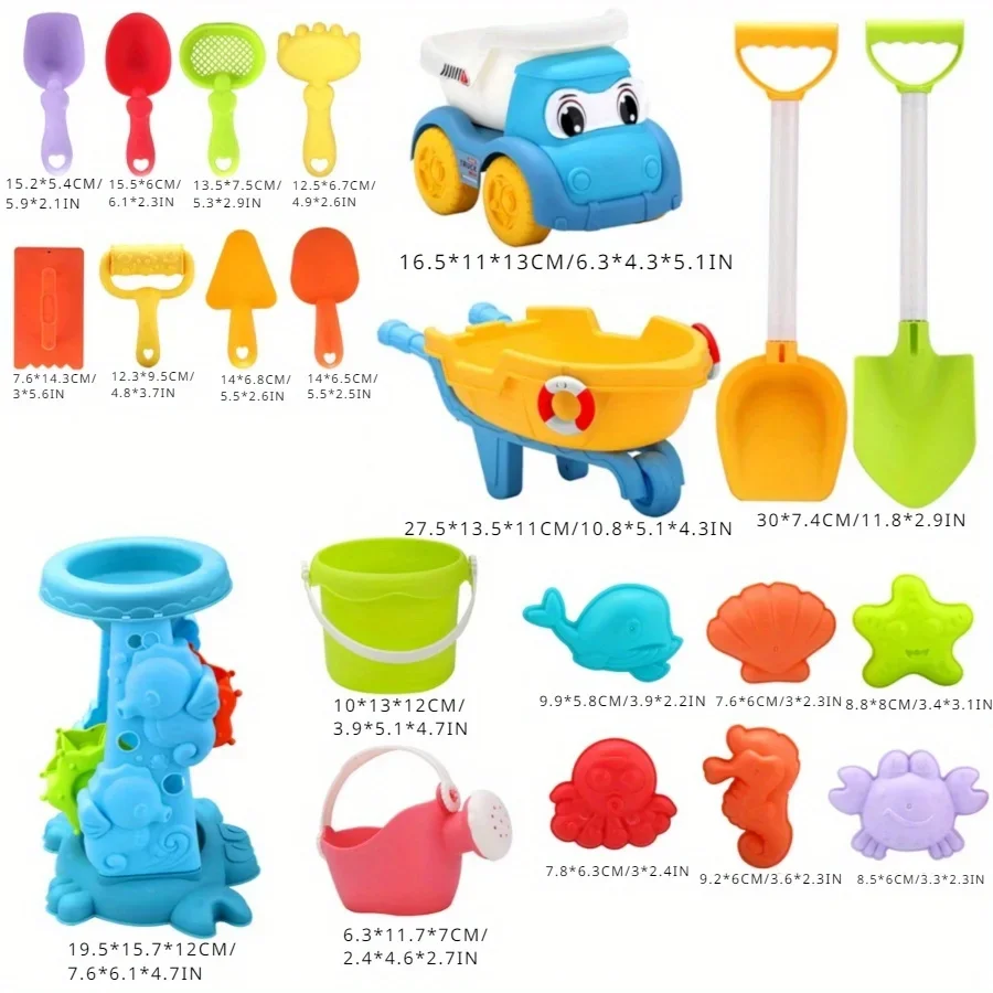 Children's Beach Toy Set, ATV, Sand Digging and Water Toy, Beach Bucket, Hourglass, Shovel, Beach Sand Play Tool Random Colors