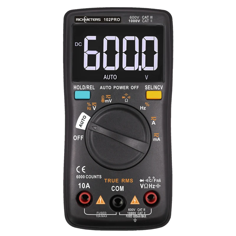 RM102Pro NCV multimetr cyfrowy 6000 zliczeń podświetlenie Atuo zakres AC/DC amperomierz woltomierz Ohm przenośny miernik napięcia