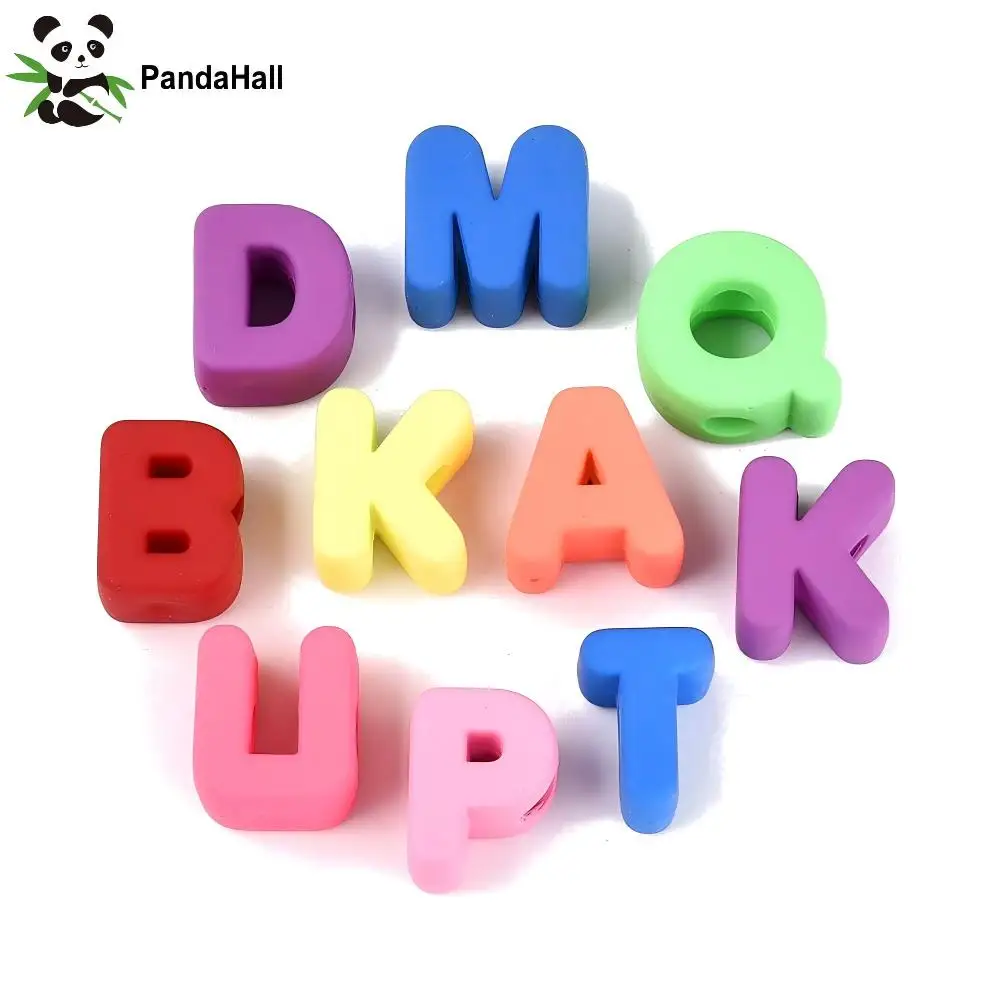 PandaHall 75pcs Mixed Color Baking Paint Opaque Acrylic European Letter Beads, Large Hole for DIY Name Bracelet Jewelry Making