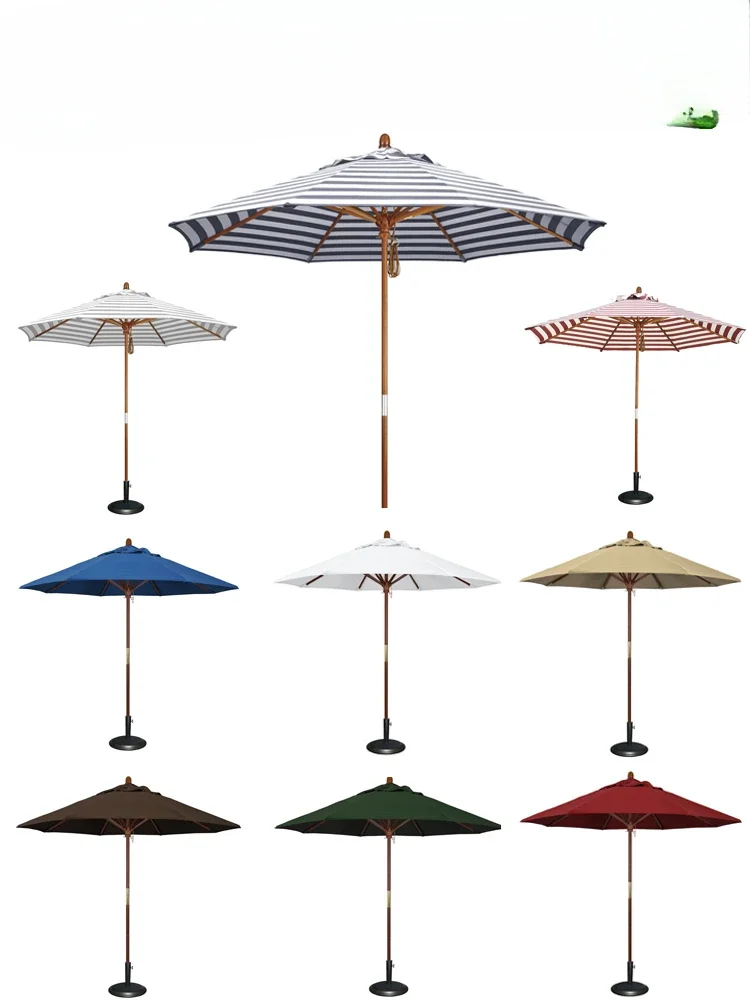 Outdoor sun umbrella, solid wood circular center pillar stall, courtyard garden, compact 2.1m2.7m sun umbrella