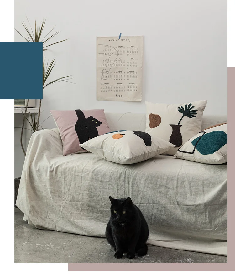 Ins Katze Kissen Dreidimensionale Stickerei Dekorative Kissenbezug Sofa Hause Und Dekoration Kissen Wohnzimmer Kissenbezug – Detail 1