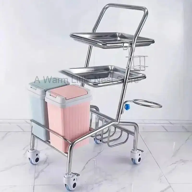 Tray Rack Tool Medical Cart Auxiliary Luxury Stainless Steel Salon Trolleys Creative Salon Furniture Organizer Cart with Wheels