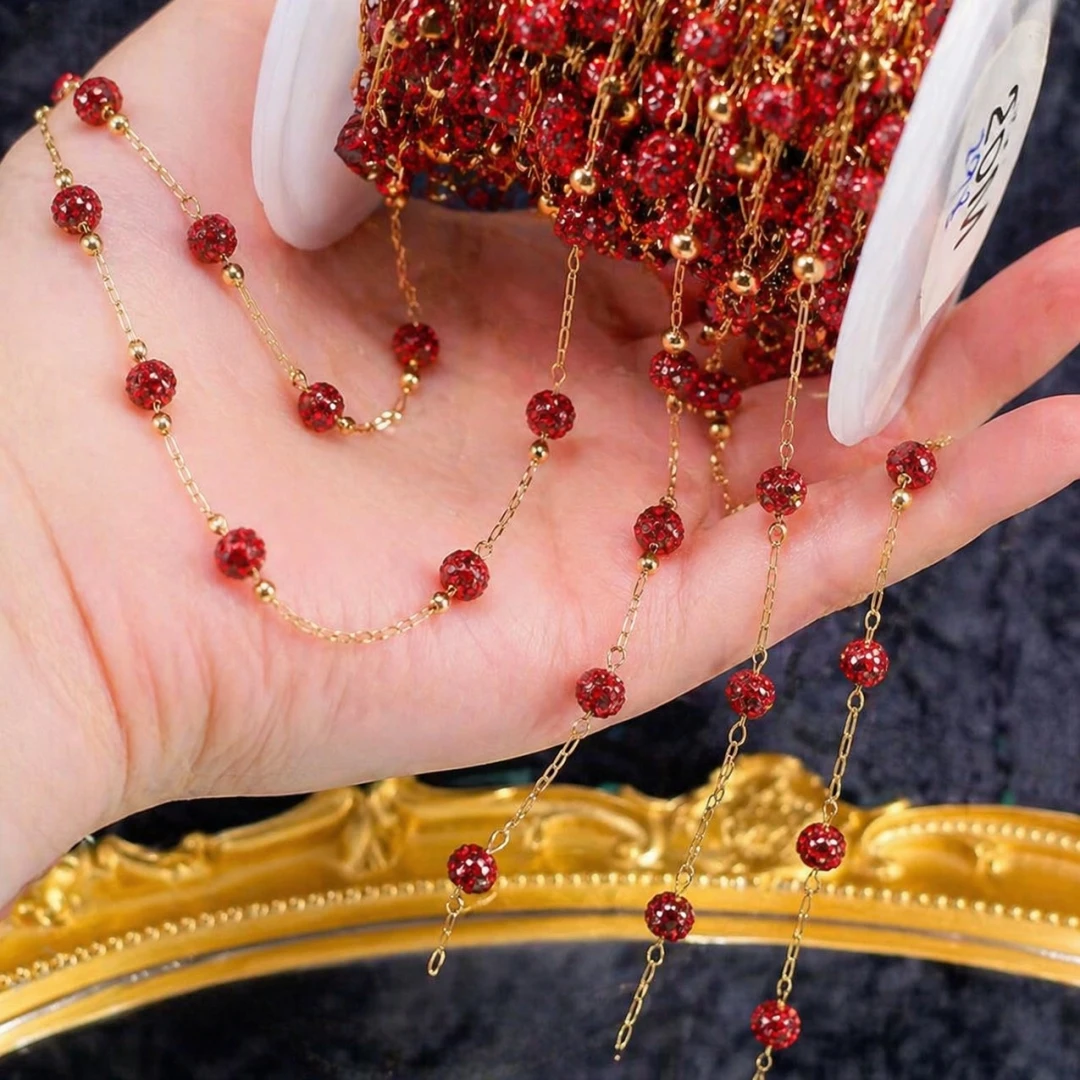 1 Meter Goldene Edelstahlkette mit 4,5mm Strassperlen für DIY Halsketten und Armbänder Schmuckherstellung – Detail 2