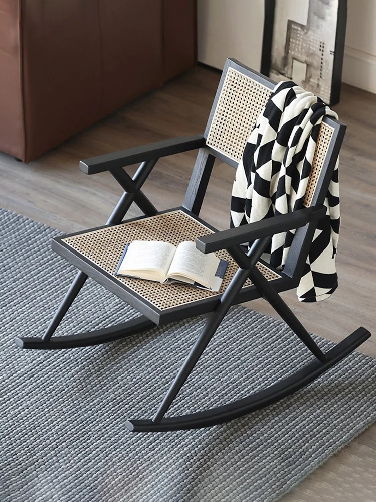 Vintage rocking chair, lounge chair, balcony, home leisure rattan  modern and simple solid