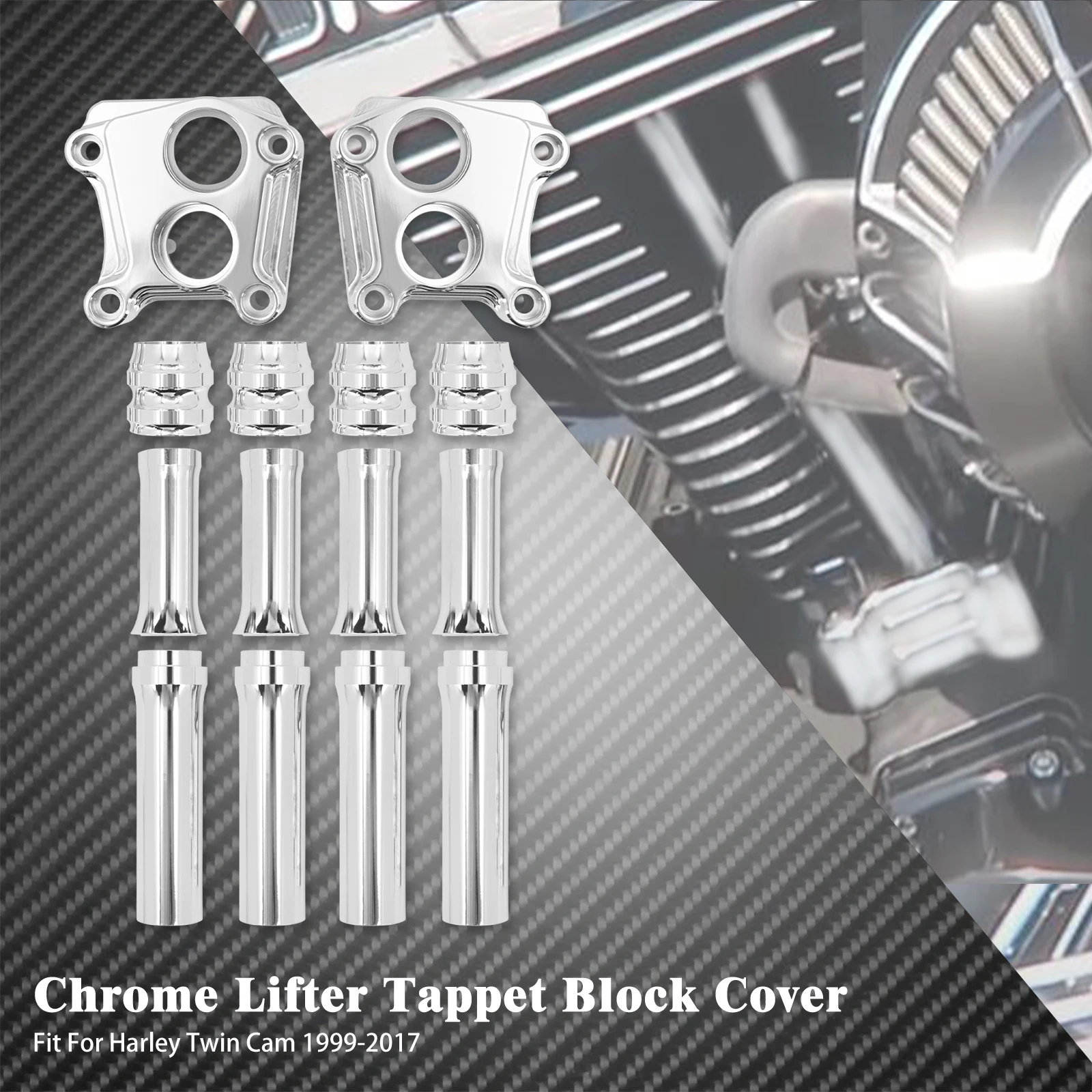 Motorcycle Black Chrome Pushrod Cover and Lifter Block Cover For