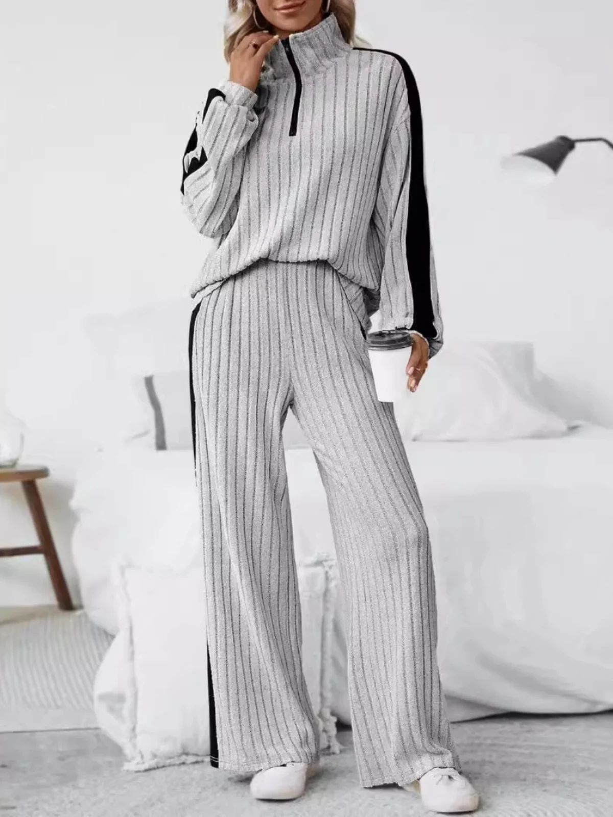 

plus Size Hoodie Set Wide Leg Pants Women's Faion Outfit Long Sve Sweatirt Trousers Autumn Collection Polyester Fabric
