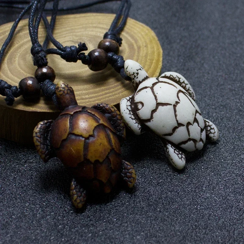 Surfer Necklace Sea Turtle Pendant Men Choker Jewelry Nautical Style Imitation Yak Bone Necklaces Amulet Wax Cord Adjustable