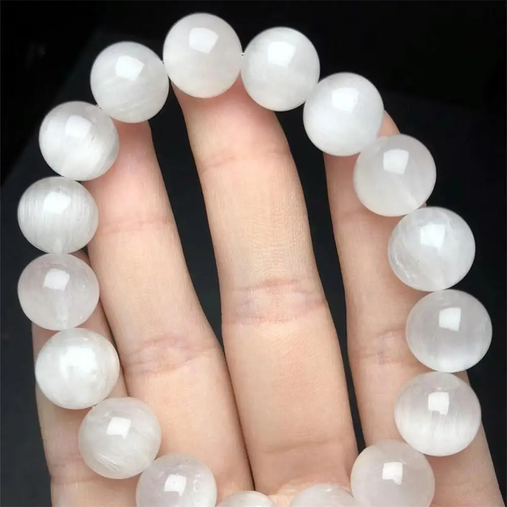 12MM Natural White Rabbit Hair Quartz Bracelet For Women Summer Dopamine Charm Jewelry Accessories 1PCS