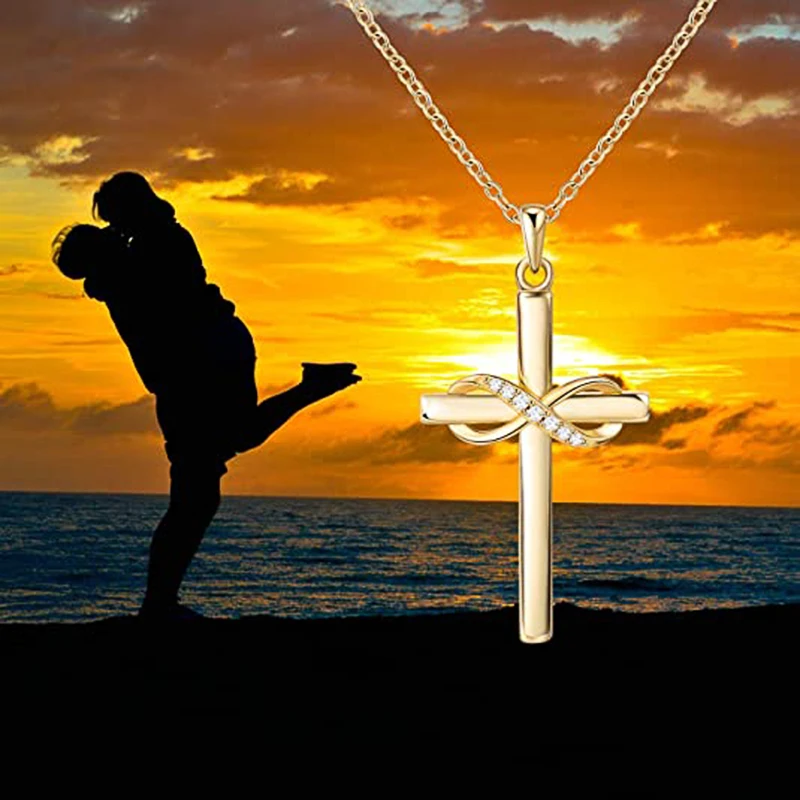 Huitan Gold Farbe Kreuz Halskette für Frauen Phantasie unendliche Zeichen Design moderne trend ige weibliche Hals Accessoires vielseitigen Schmuck