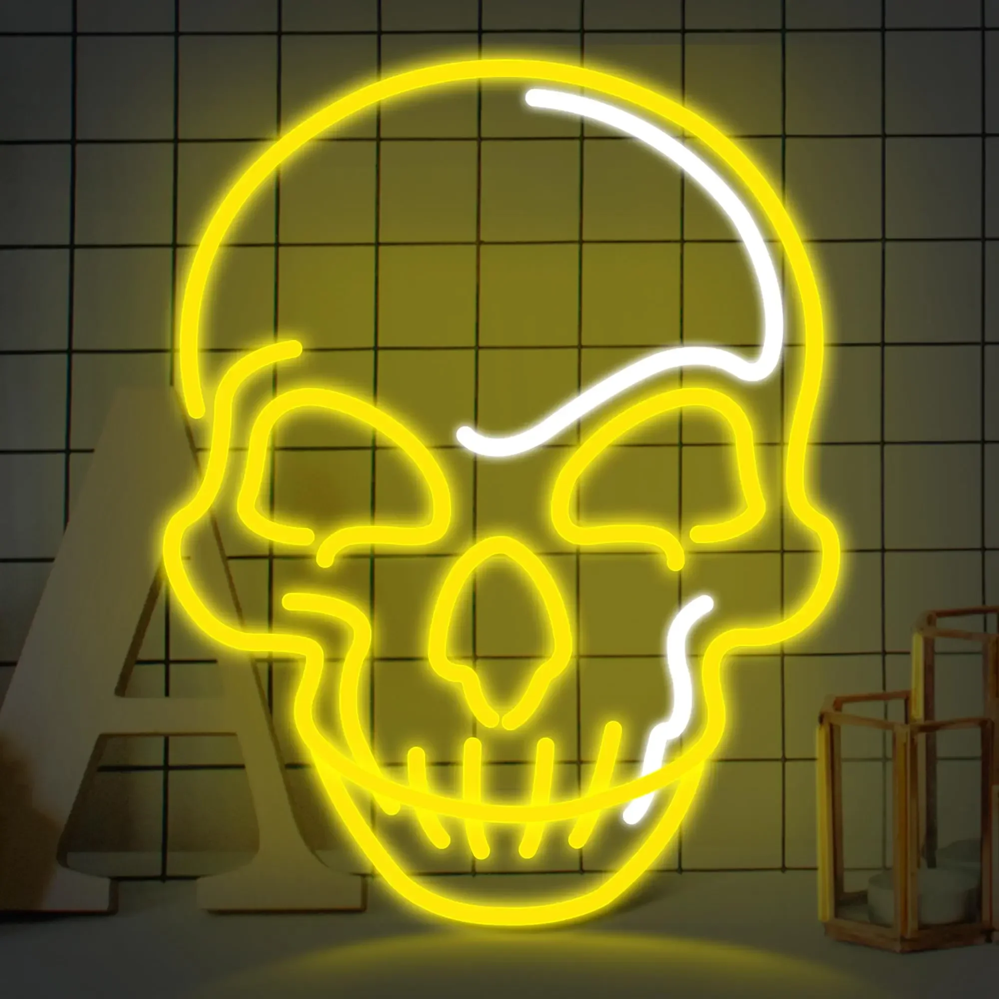 

Skull Neon Light Sign USB Dimmable LED Neon Sign Wall Decoration for Man Cave Bedroom Livingroom Birthday Party Hallowmas Gifts