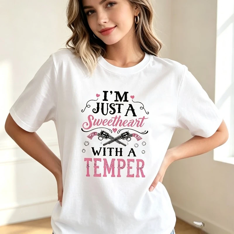 I'M JUST A SWEETHEART WITH A TEMPER Women T Shirt Modal Fabric Casual Short Sleeve Tee Tops Gift for Her