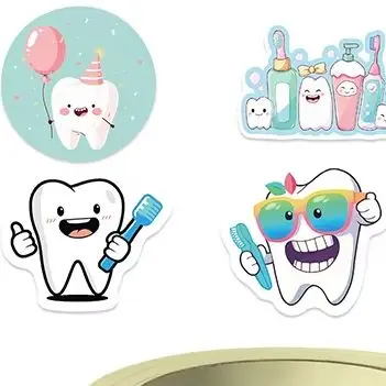 500 Sheets/roll Cartoon Protect Teeth Stickers For Kids Students Graffiti Laptop Stationery Cute Sticker Dental Clinic Gifts